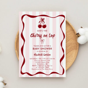 Kirsch-Baby-Party Süße rosa Streifen Hübsche Schle Einladung