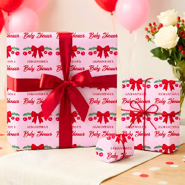 Kirsch-Baby-Shower Rot kariert Schleife  Geschenkpapier
