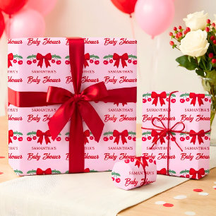 Kirsch-Baby-Shower Rot kariert Schleife  Geschenkpapier