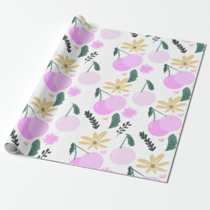 Kirsch-Blütengrün Gelb Rosa Herzen Muster Geschenkpapier