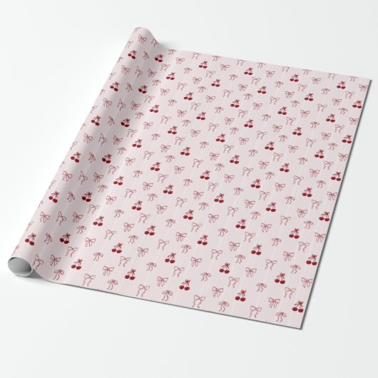 Kirsch-Bow-Coquette-Rosa-Geschenk Süßes Muster Geschenkpapier (Ungerollt)