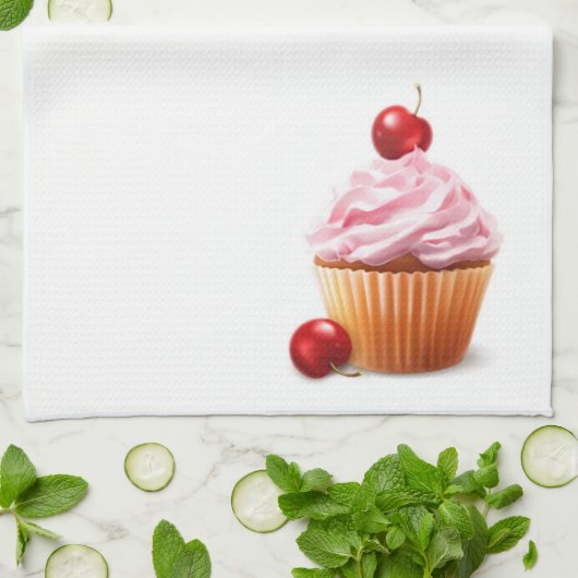 Kirsch Cupcake Küchenhandtuch Geschirrtuch (Gefaltet)