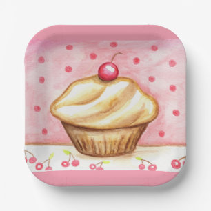 Kirsch Cupcake Papierplatten  Pappteller
