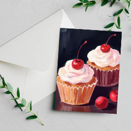 Kirsch-Cupcakes-Feier-Watercolor-Karte