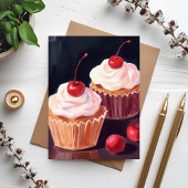 Kirsch-Cupcakes-Feier-Watercolor-Karte