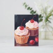 Kirsch-Cupcakes | Feierliche Aquarellmalerei Postkarte (Stehend Vorderseite)