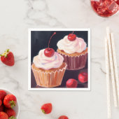 Kirsch-Cupcakes | Wasserfarbenes Feiergemälde Serviette (Beispiel)