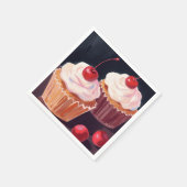 Kirsch-Cupcakes | Wasserfarbenes Feiergemälde Serviette (Ecke)