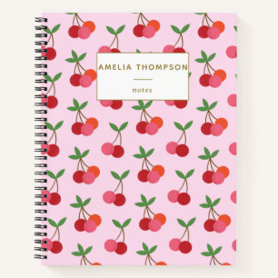 Kirsch Frucht Muster Retro Rot Pink Personalisiert Notizblock