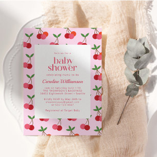 Kirsch Frucht Rot Pink Süße Sommer Babyparty Einladung