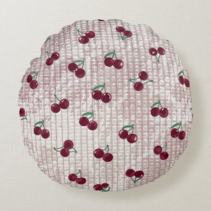 Kirsch-Häkel-Wurf-Kissenbezug – Pastellrosa Rundes Kissen