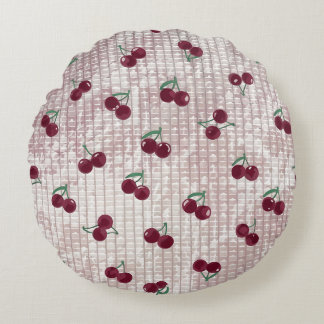 Kirsch-Häkel-Wurf-Kissenbezug – Pastellrosa  Rundes Kissen