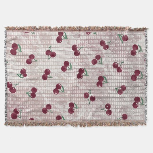 Kirsch-Häkeldecke-Illustration – Pastellrosa Decke (Vorderseite)