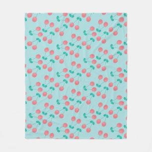 Kirsch Handbemalt Wasserfarbe Rosa Türkis       Fleecedecke