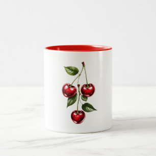 Kirsch-Illustration Kaffee-Tasse Vintage Zweifarbige Tasse