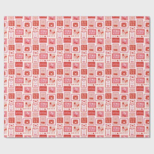 Kirsch-Liebesbriefe-Postage-St.Valentin Geschenkpapier (Flach)