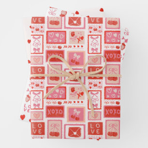 Kirsch-Liebesbriefe Valentinstag-Herzen-Schleifen Geschenkpapier Set