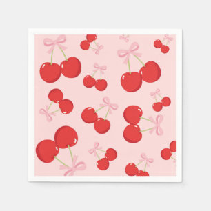 Kirsch mit rosa Schleife Kokette Geburtstagsfeier Serviette