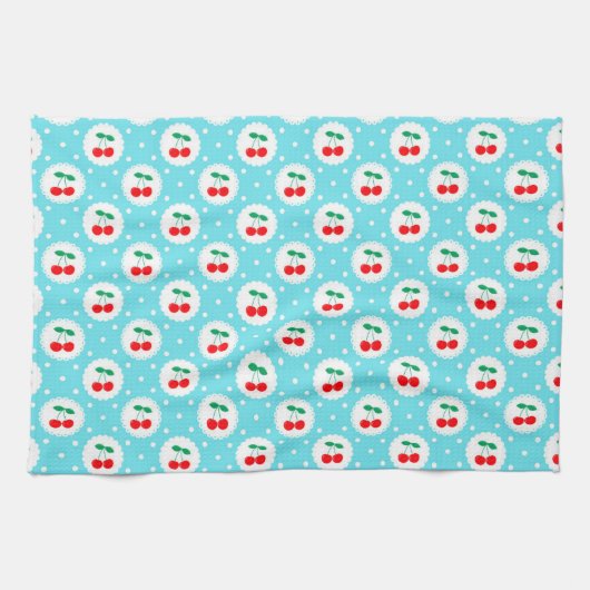 Kirsch-Punkte-Muster – Retro-Frucht-Geschenk & Dek Geschirrtuch (Horizontal)