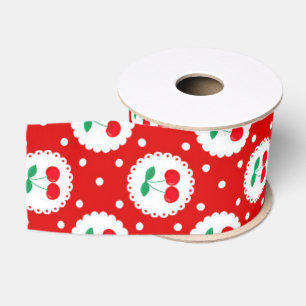 Kirsch-Punktmuster – Retro-Frucht-Geschenk & Deko Ripsband