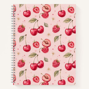 Kirsch-Rasberry-Wasserfarben-Fruchtmuster Notizblock