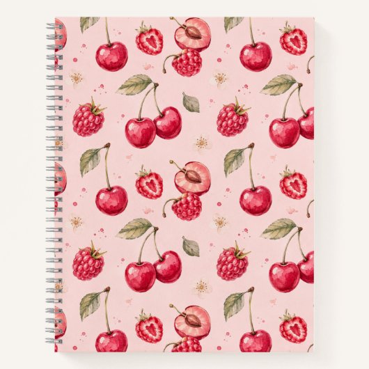 Kirsch-Rasberry-Wasserfarben-Fruchtmuster Notizblock (Vorderseite)