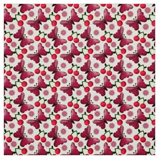 Kirsch-Schmetterling Kawaii Nahtloses Muster Stoff (Muster)