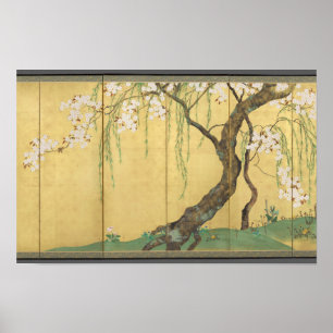 Kirsch- und Ahornbäume von Sakai Hōitsu Poster