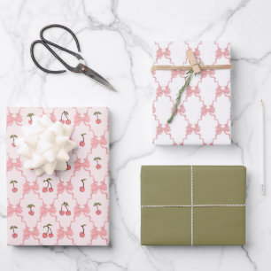 Kirsch-Verpackungspapier, rosa Schleifen Geschenkv Geschenkpapier Set
