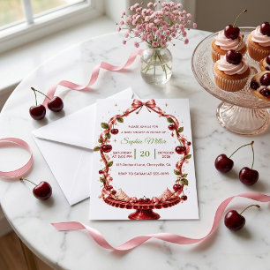 Kirschband Baby Shower Rosa Satin Dessert   Einladung