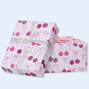 Kirschbänder und -schleifen Wasserfarbmuster Geschenkpapier