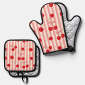 Kirschbandstreifen Ofenhandschuh & Topflappen-Set (Vorderseite/Rückseite)