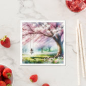 Kirschbaum mit Mädchen auf einer Schaukel Serviette (Beispiel)