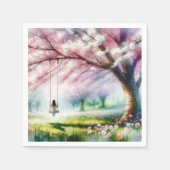 Kirschbaum mit Mädchen auf einer Schaukel Serviette (Vorderseite)