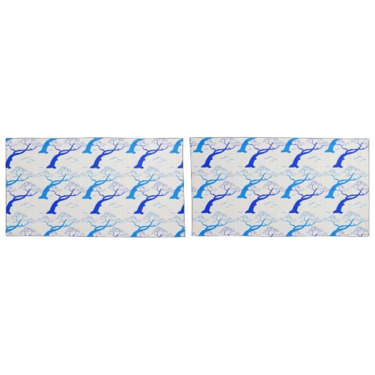 Kirschbaumstruktur im japanischen Stil in blau Kissenbezug (Rückseite-Set)