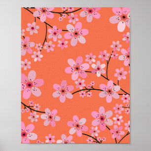 Kirschblüte 10 Orange und Pink Poster