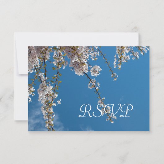 Kirschblüte am blauen Himmel UAWG Hochzeit RSVP Karte (Rückseite)