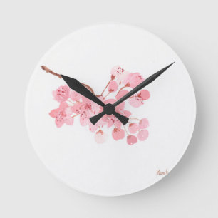 Kirschblüte Aquarell Rosa Blumensakura Runde Wanduhr