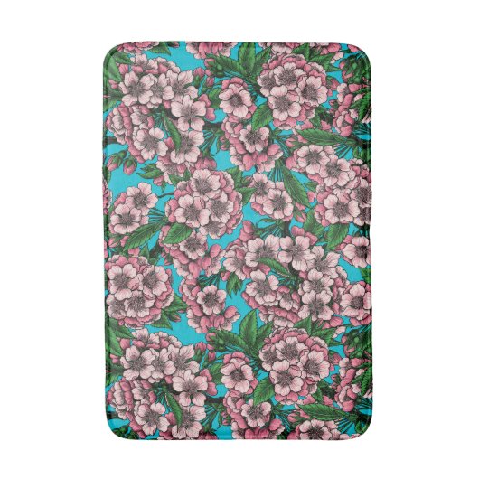 Kirschblüte auf blau badematte (Vorderseite Vertikal)