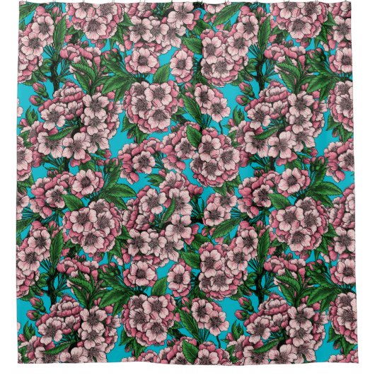 Kirschblüte auf blau duschvorhang (Vorderseite)