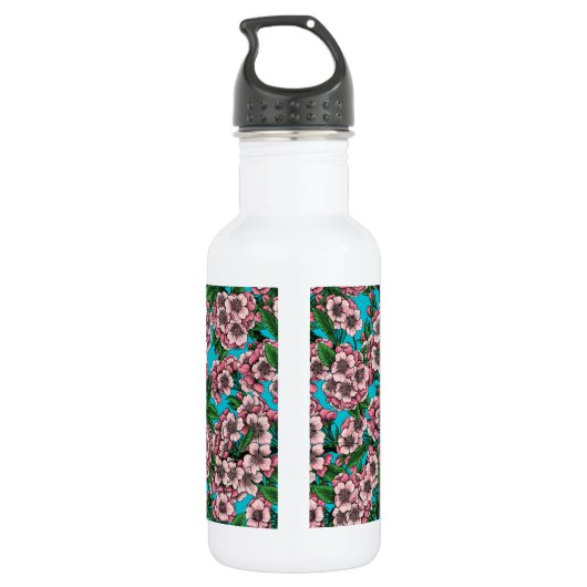 Kirschblüte auf blau edelstahlflasche (Rückseite)
