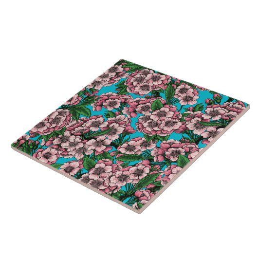 Kirschblüte auf blau fliese (Seite)