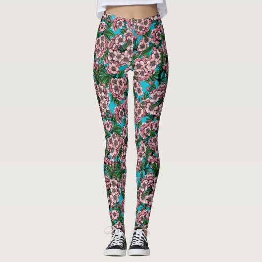 Kirschblüte auf blau leggings (Vorderseite)