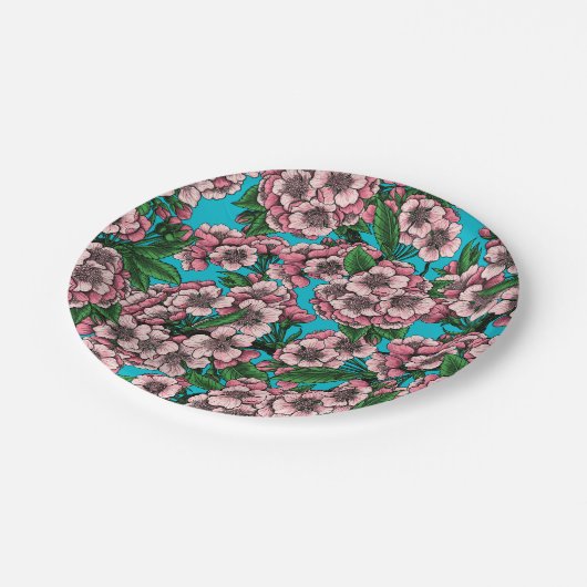 Kirschblüte auf blau pappteller (Schrägansicht)