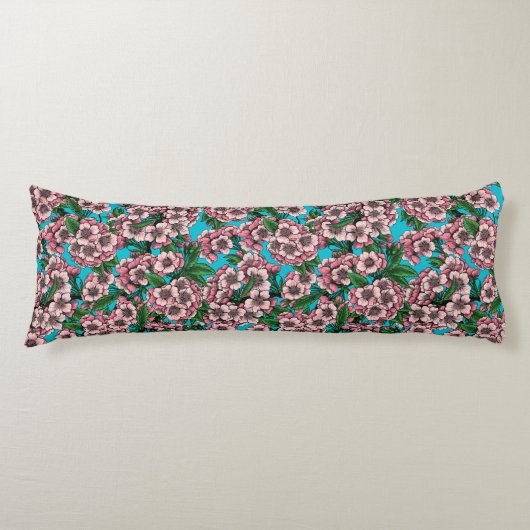 Kirschblüte auf blau seitenschläferkissen (Vorderseite)