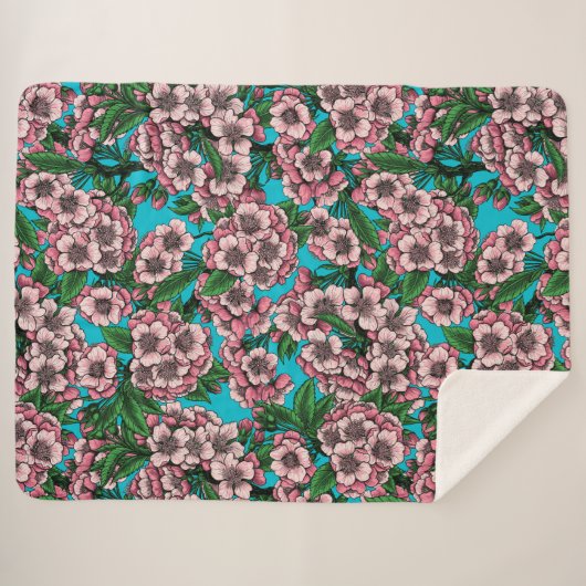 Kirschblüte auf blau sherpadecke (Vorderseite (Horizontal))