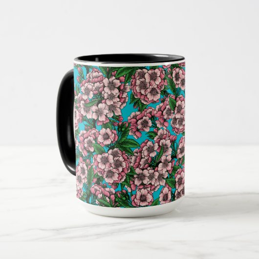 Kirschblüte auf blau tasse (Vorderseite Links)