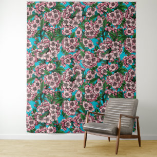 Kirschblüte auf blau wandteppich