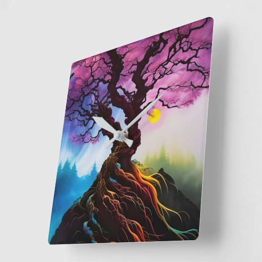 Kirschblüte Baum des Lebens Quadratische Wanduhr (Winkel)