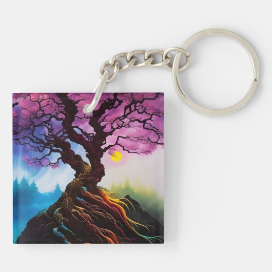 Kirschblüte Baum des Lebens Schlüsselanhänger (Rückseite)